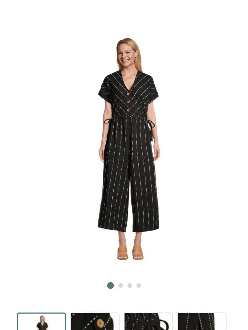Cost Plus World Market Black Pinstripe V-Neck Wide-Leg Jumpsuit